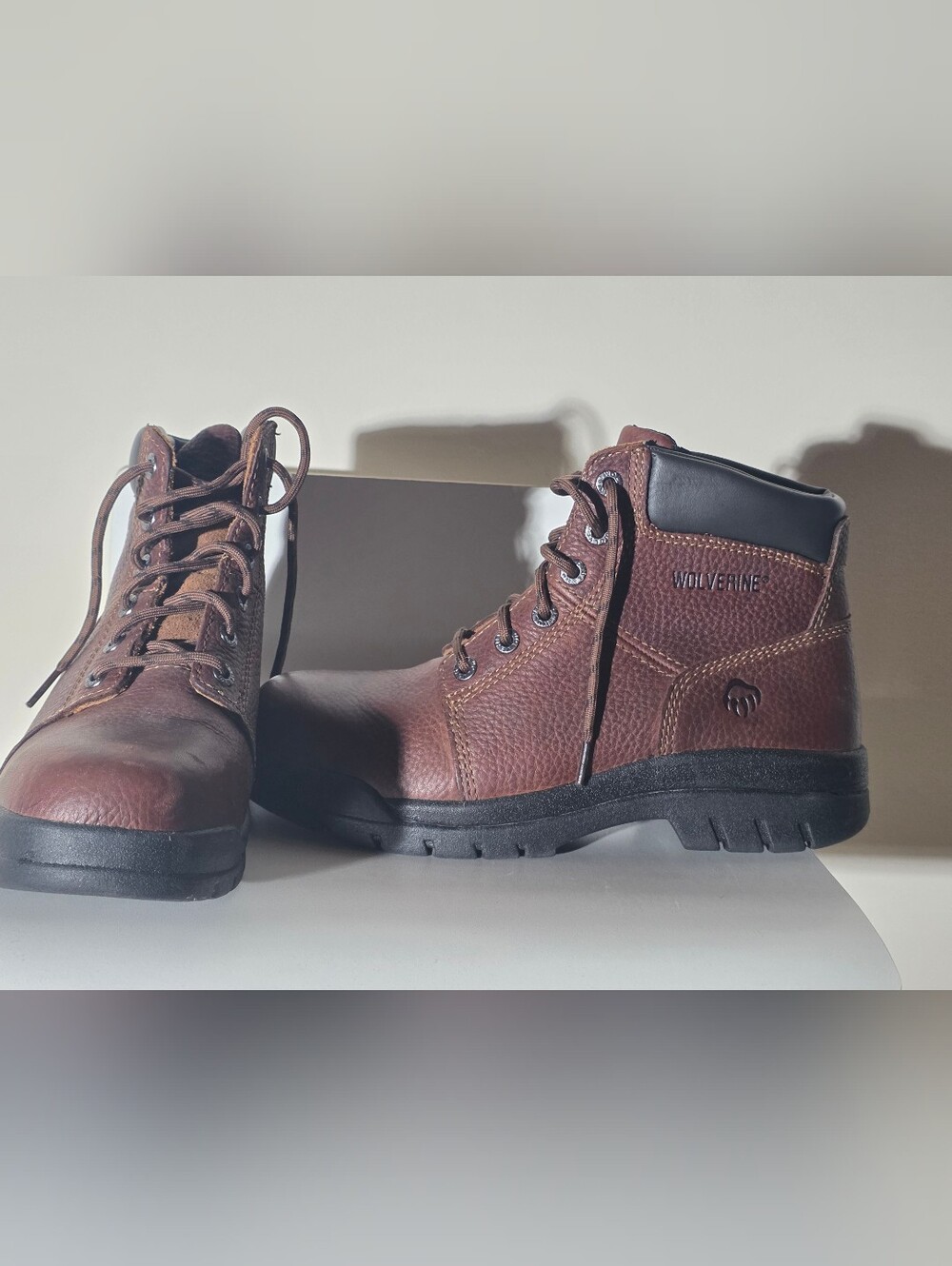 #Mens Wolverine Brown Leather Lace-Up Work Boots - Steel Toe (Size 8.5)